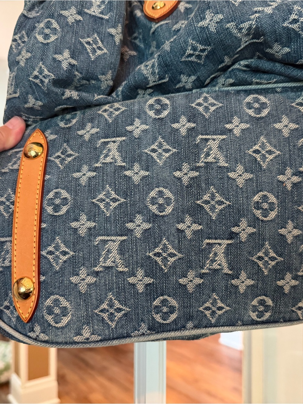 Louis Vuitton Blue Monogram Denim Shoulder XL Hobo with Tan Trim - Picture 5 of 8